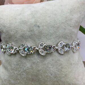 Napier Elegant Crystal Floral Leaf Silver Tone Bracelet